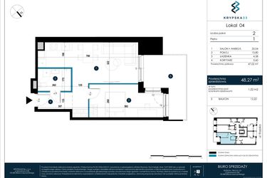 Rzut - Mieszkanie na sprzedaż 2 pokoje o powierzchni 48,27 m² - numer M04 w Krypska 33