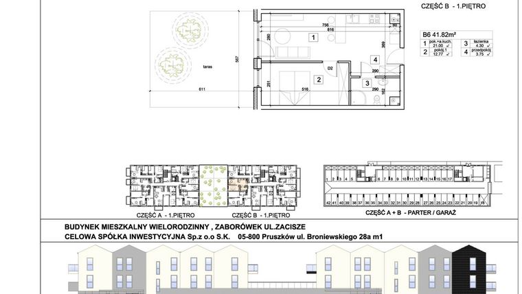 Rzut - Mieszkanie na sprzedaż 2 pokoje o powierzchni 41,82 m² - numer 20 w Kampinoskie Zacisze