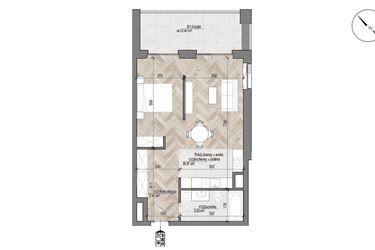 Rzut - Mieszkanie na sprzedaż 1 pokój o powierzchni 52,98 m² - numer 1 w Apartamenty Czysta