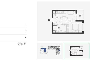 Rzut - Mieszkanie na sprzedaż 1 pokój o powierzchni 28,13 m² - numer HB0604 w Holm House 5