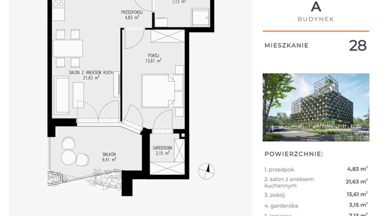 Rzut - Mieszkanie na sprzedaż 2 pokoje o powierzchni 50,35 m² - numer 28 w Semiramis