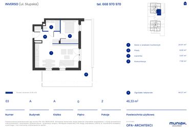 Rzut - Mieszkanie na sprzedaż 2 pokoje o powierzchni 46,33 m² - numer A.03 w Osiedle Inverso