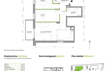 Rzut - Mieszkanie na sprzedaż 3 pokoje o powierzchni 62,7 m² - numer III.4/1/35 w Via Flora