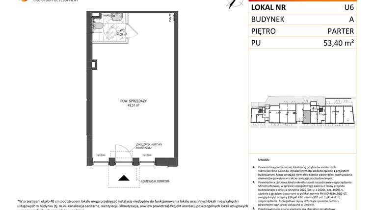 Rzut - Lokal użytkowy na sprzedaż 1 pokój o powierzchni 53,4 m² - numer U6 w Jaskółcza
