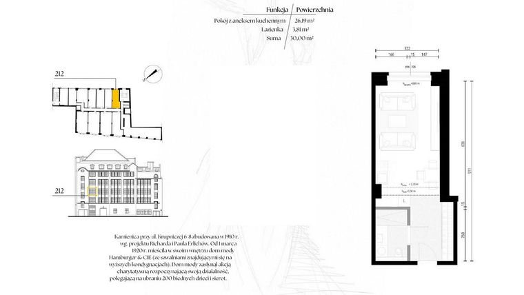 Rzut - Mieszkanie na sprzedaż 1 pokój o powierzchni 30 m² - numer G2/12 – 212 w Krupnicza 6/8