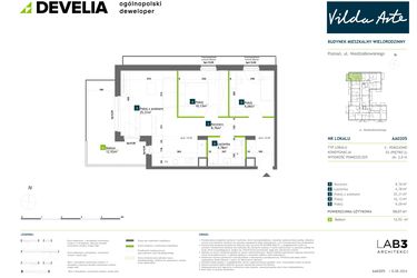 Rzut - Mieszkanie na sprzedaż 3 pokoje o powierzchni 57,53 m² - numer AA0205 w Vilda Arte