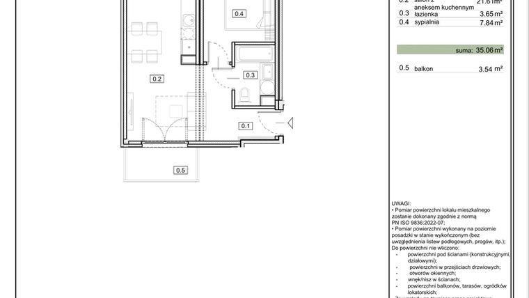 Rzut - Mieszkanie na sprzedaż 2 pokoje o powierzchni 35,06 m² - numer ZL-5.3 w Zielony Lewandów