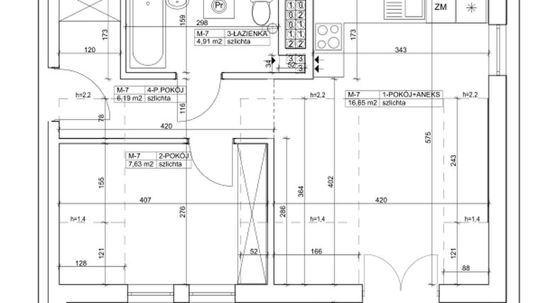 Rzut - Mieszkanie na sprzedaż 2 pokoje o powierzchni 35,38 m² - numer 7 w Bydgoska 19