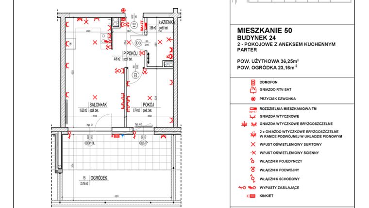Rzut - Mieszkanie na sprzedaż 2 pokoje o powierzchni 36,25 m² - numer 24_50 w Osiedle 4 Pory Roku - Etap VIII
