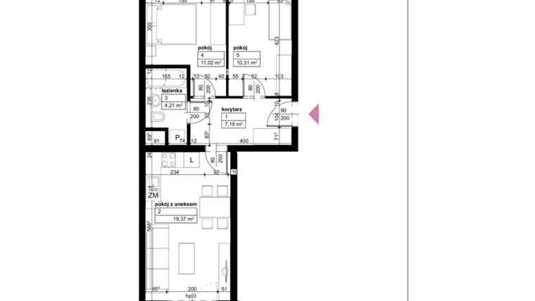 Rzut - Mieszkanie na sprzedaż 3 pokoje o powierzchni 52,1 m² - numer C/2/4/15 w Malta Wołkowyska etap III