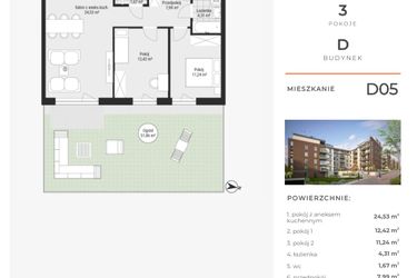 Rzut - Mieszkanie na sprzedaż 3 pokoje o powierzchni 62,16 m² - numer D05 w Na Koszutce II