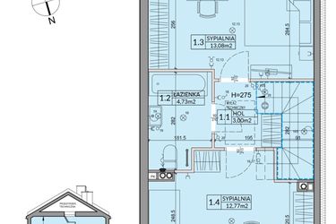 Rzut - Dom na sprzedaż 3 pokoje o powierzchni 72,53 m² - numer 65A w Nova Magdalenka 7 etap VII-VIII