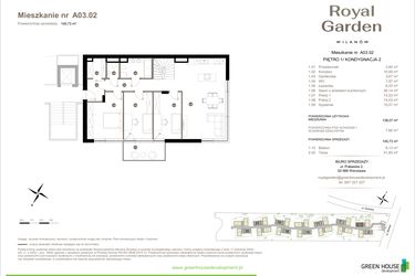 Rzut - Mieszkanie na sprzedaż 5 pokoi o powierzchni 138,07 m² - numer A03.02 w Royal Garden Wilanów Apartamenty