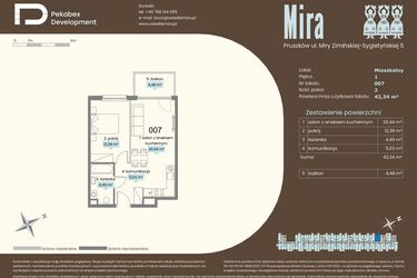 Rzut - Mieszkanie na sprzedaż 2 pokoje o powierzchni 42,34 m² - numer A.007 w Mira