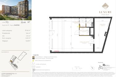 Rzut - Lokal użytkowy na sprzedaż 1 pokój o powierzchni 55,44 m² - numer LU5 w LUXURY POINT