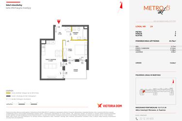 Rzut - Mieszkanie na sprzedaż 2 pokoje o powierzchni 43,66 m² - numer 24 w Metro Art 13