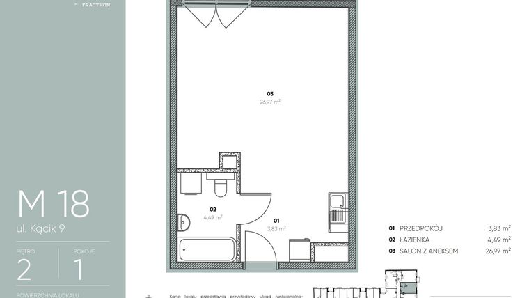 Rzut - Mieszkanie na sprzedaż 1 pokój o powierzchni 35,29 m² - numer M.18 w Ja\nas