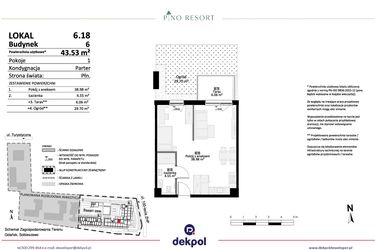 Rzut - Mieszkanie na sprzedaż 2 pokoje o powierzchni 43,5 m² - numer 6.18 w Pino Resort