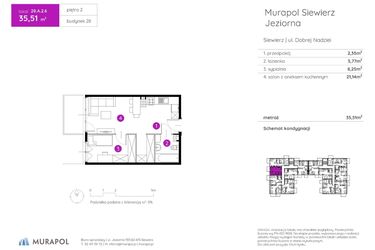 Rzut - Mieszkanie na sprzedaż 2 pokoje o powierzchni 35,51 m² - numer 28.A.2.6 w Murapol Siewierz Jeziorna bud. 27 i 28