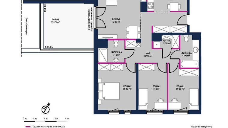 Rzut - Mieszkanie na sprzedaż 4 pokoje o powierzchni 93,83 m² - numer 225 w Moja Północna Etap III