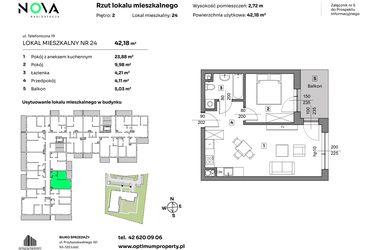 Rzut - Mieszkanie na sprzedaż 2 pokoje o powierzchni 42,18 m² - numer 24 w Nova Radiostacja