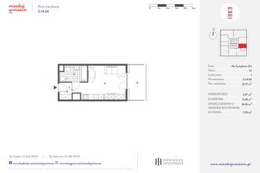 Rzut - Mieszkanie na sprzedaż 1 pokój o powierzchni 27,71 m² - numer C.14.06 w Mieszkaj w mieście - Na Tysiącleciu budynek C