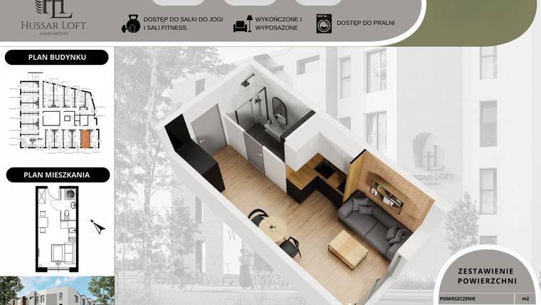 Rzut - Mieszkanie na sprzedaż 1 pokój o powierzchni 19,12 m² - numer 2 w Hussar Loft - Apartamenty inwestycyjne