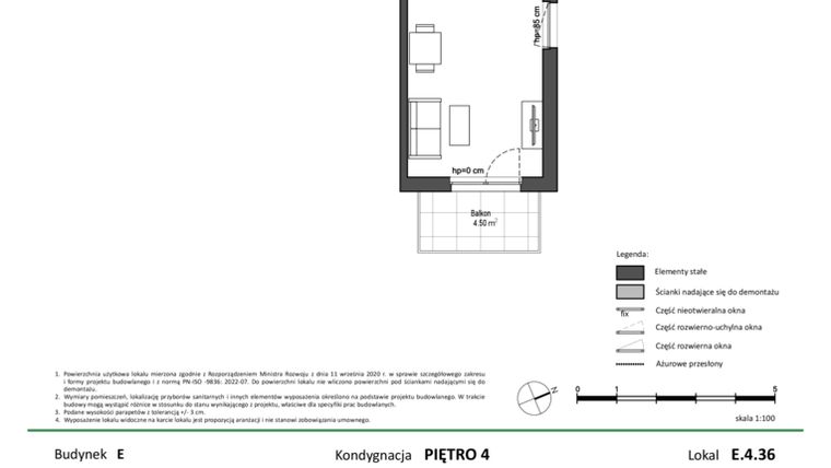 Rzut - Mieszkanie na sprzedaż 1 pokój o powierzchni 29,6 m² - numer E.4.36 w Nowy Świat Ostoja etap II - EFG