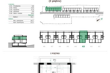 Rzut - Mieszkanie na sprzedaż 3 pokoje o powierzchni 71,5 m² - numer A.3.2 w Dębowe Zacisze