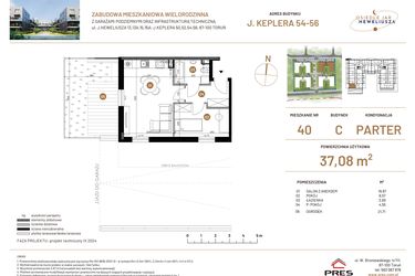 Rzut - Mieszkanie na sprzedaż 2 pokoje o powierzchni 37,08 m² - numer JAR-III-C-LM-M40 w Osiedle JAR Heweliusza etap III