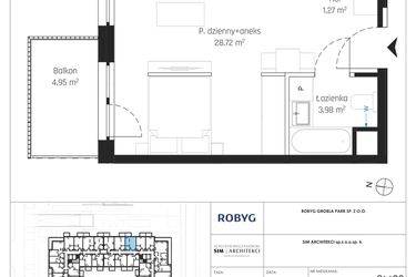 Rzut - Mieszkanie na sprzedaż 1 pokój o powierzchni 33,98 m² - numer J.2M23 w Nadmotławie Apartments etap J