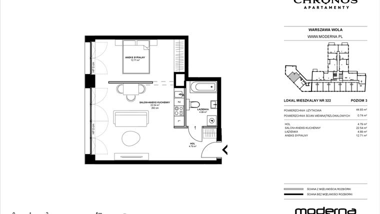 Rzut - Mieszkanie na sprzedaż 2 pokoje o powierzchni 44,93 m² - numer 322 w Chronos etap II