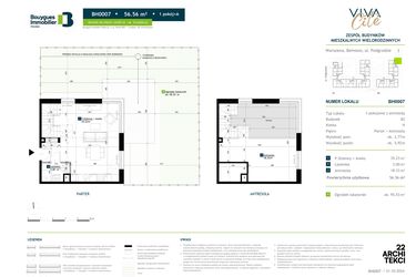 Rzut - Mieszkanie na sprzedaż 1 pokój o powierzchni 56,56 m² - numer BH0007 w Viva Cité