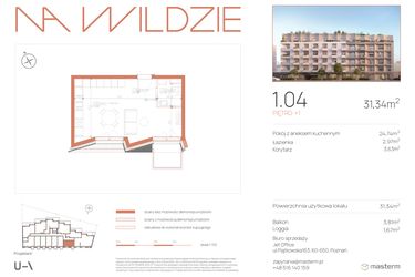 Rzut - Mieszkanie na sprzedaż 1 pokój o powierzchni 31,34 m² - numer 1.04 w Na Wildzie
