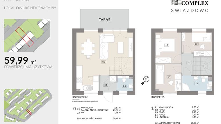 Rzut - Dom na sprzedaż 4 pokoje o powierzchni 59,99 m² - numer N19.1 w Osiedle Gwiazdowo etap 12