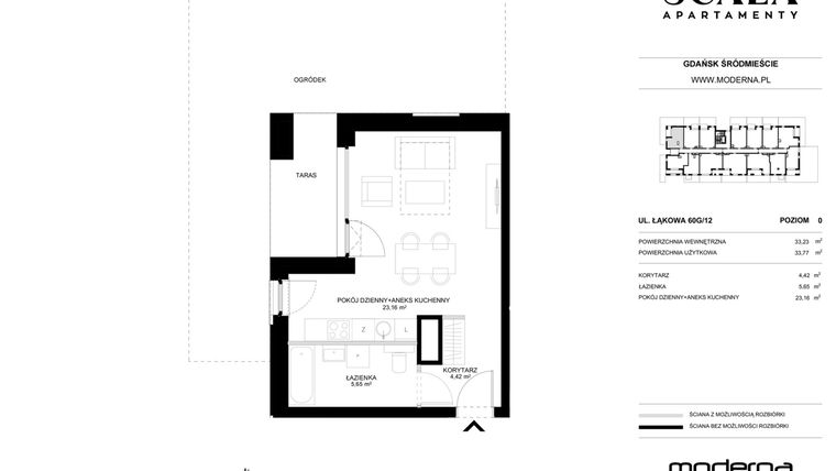 Rzut - Mieszkanie na sprzedaż 1 pokój o powierzchni 33,77 m² - numer G-12 (C) w Scala