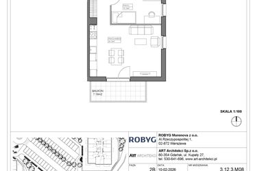 Rzut - Mieszkanie na sprzedaż 3 pokoje o powierzchni 58,85 m² - numer 3.12.3M08 w Szumilas bud. 3.11 - 3.15