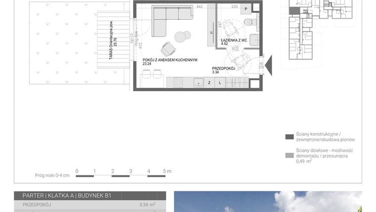 Rzut - Mieszkanie na sprzedaż 1 pokój o powierzchni 31,1 m² - numer M6 w Modern House II