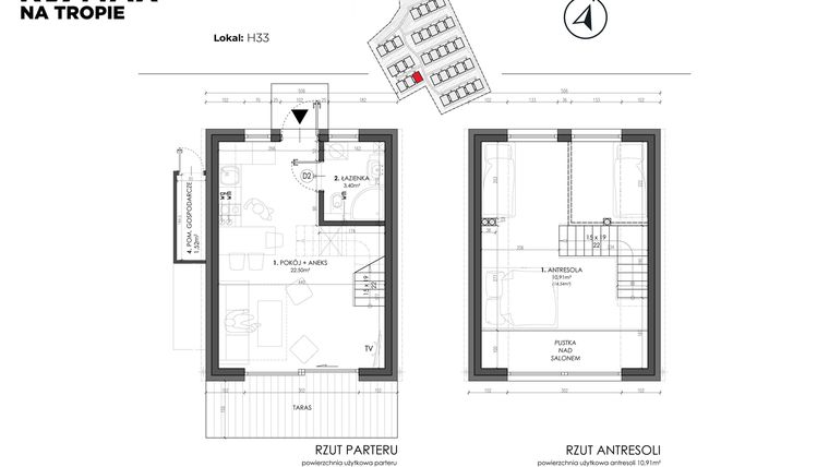 Rzut - Dom na sprzedaż 3 pokoje o powierzchni 49,8 m² - numer H33 w Sea House Wicie