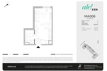 Rzut - Mieszkanie na sprzedaż 1 pokój o powierzchni 26,98 m² - numer MA006 w Ale!Ken
