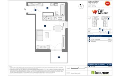 Rzut - Mieszkanie na sprzedaż 1 pokój o powierzchni 29,23 m² - numer B-112 w Osiedle przy Wielickiej etap 1.2
