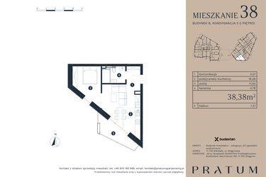 Rzut - Mieszkanie na sprzedaż 2 pokoje o powierzchni 38,38 m² - numer M38 w Pratum Apartamenty Etap I