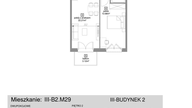 Rzut - Mieszkanie na sprzedaż 2 pokoje o powierzchni 45,07 m² - numer III-B2.M29 w Strefa Cegielnia 3