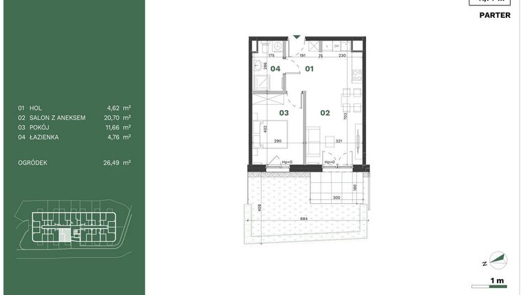 Rzut - Mieszkanie na sprzedaż 2 pokoje o powierzchni 41,74 m² - numer 1 w Przewóz Solar Garden