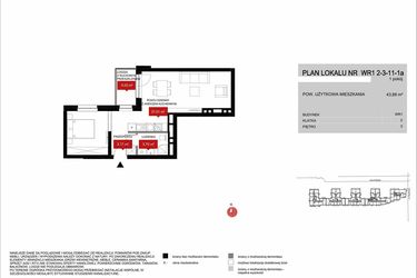 Rzut - Mieszkanie na sprzedaż 1 pokój o powierzchni 43,9 m² - numer WR1 2/3/11/1a w Przystań Reymonta