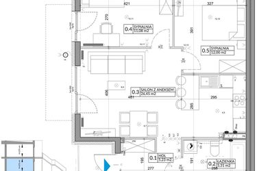Rzut - Mieszkanie na sprzedaż 3 pokoje o powierzchni 62,2 m² - numer 45A w Osiedle Młodych etap V