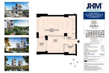 Rzut - Mieszkanie na sprzedaż 2 pokoje o powierzchni 42,41 m² - numer A.2.28U w Aura Towers
