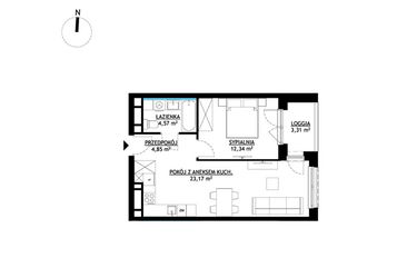 Rzut - Mieszkanie na sprzedaż 2 pokoje o powierzchni 44,93 m² - numer A18 w FUTURO