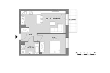 Rzut - Mieszkanie na sprzedaż 2 pokoje o powierzchni 42,67 m² - numer C3.4 w Osiedle Aleksandria II - budynek B