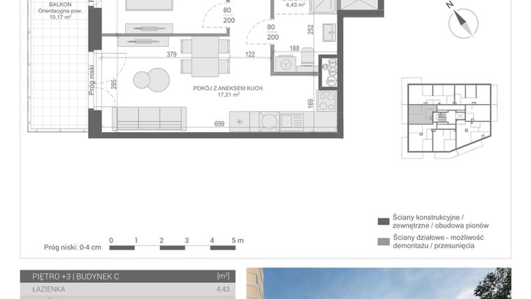 Rzut - Mieszkanie na sprzedaż 2 pokoje o powierzchni 39,6 m² - numer 21 w Unikat Apartamenty C